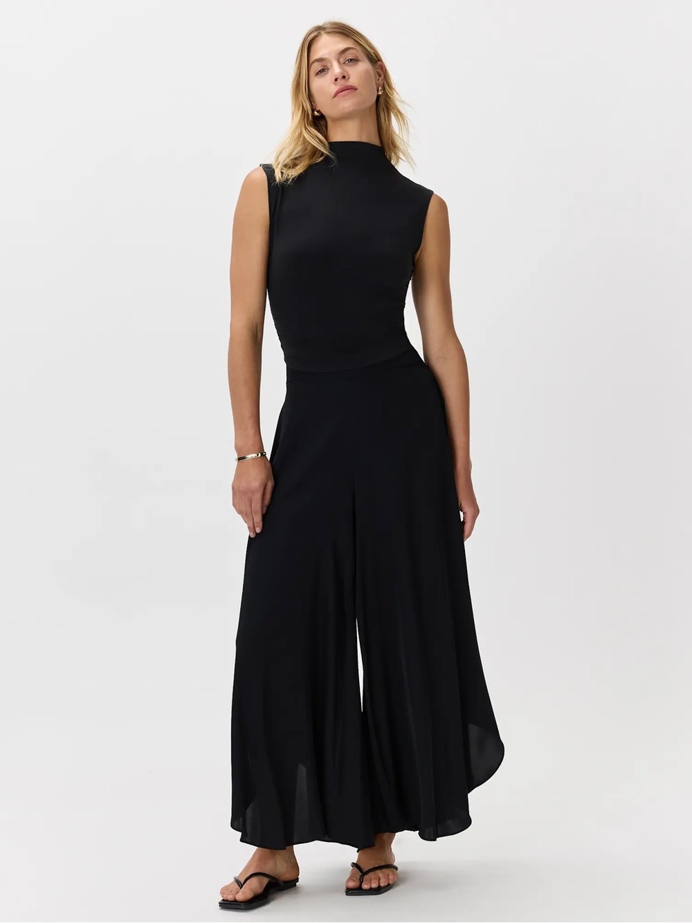Quince Silk Blend Black Wide-Leg Flowing Palazzo Pants - Picture 6 of 8